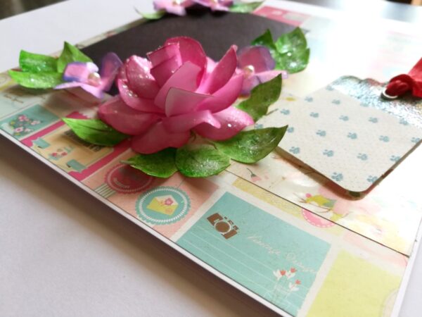 Sparkling DieCut Handmade paper Flowers Pink Greeting Card image Sparkling DieCut Handmade paper Flowers Pink Greeting Card image