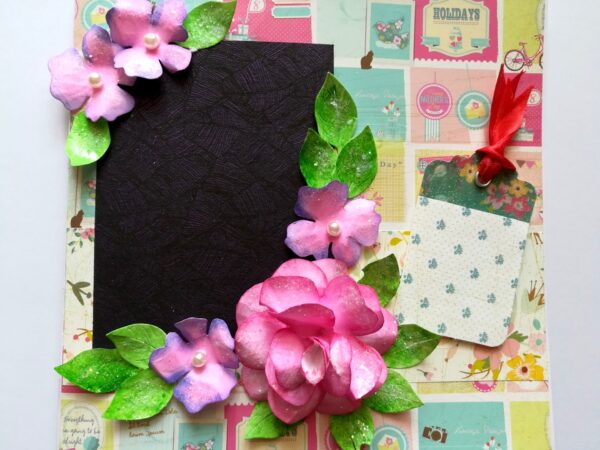 Sparkling DieCut Handmade paper Flowers Pink Greeting Card image Sparkling DieCut Handmade paper Flowers Pink Greeting Card image