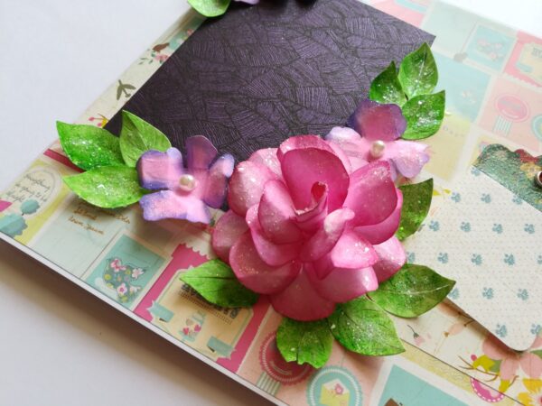 Sparkling DieCut Handmade paper Flowers Pink Greeting Card image Sparkling DieCut Handmade paper Flowers Pink Greeting Card image