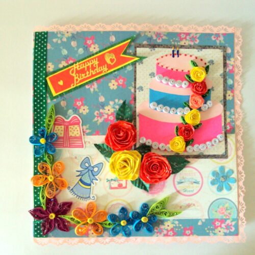Happy Birthday Cake and Roses Greeting card image