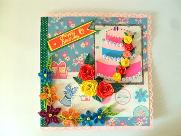 Happy Birthday Cake and Roses Greeting card image