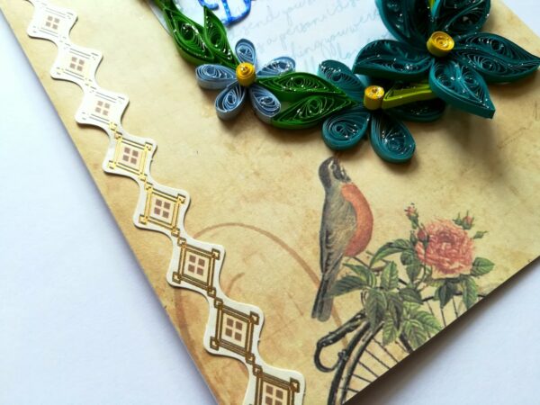 Blue Quilled Corner Flowers Birthday Greeting card image