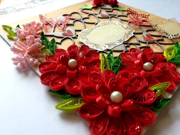 Sparkling Red Quilled Flowers Corner Love Greeting Card image