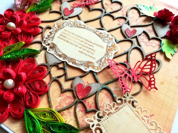 Sparkling Red Quilled Flowers Corner Love Greeting Card image