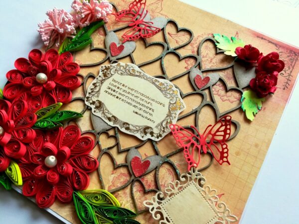 Sparkling Red Quilled Flowers Corner Love Greeting Card image