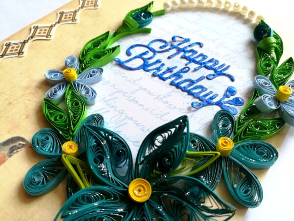 Blue Quilled Corner Flowers Birthday Greeting card image