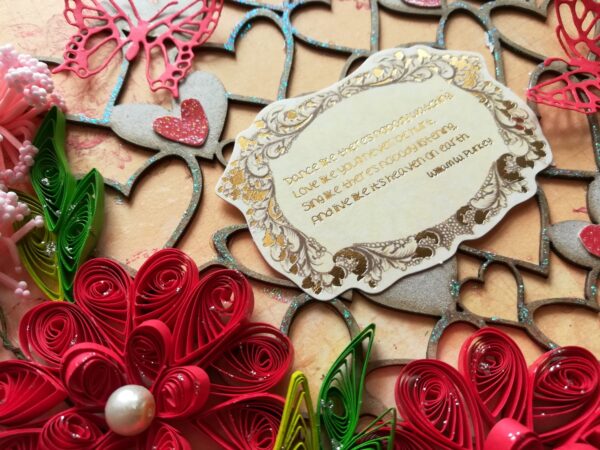 Sparkling Red Quilled Flowers Corner Love Greeting Card image