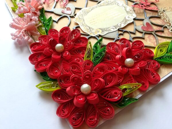 Sparkling Red Quilled Flowers Corner Love Greeting Card image
