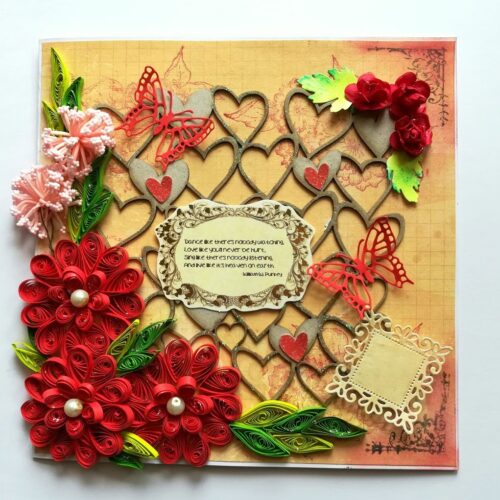 Sparkling Red Quilled Flowers Corner Love Greeting Card image Sparkling Red Quilled Flowers Corner Love Greeting Card image