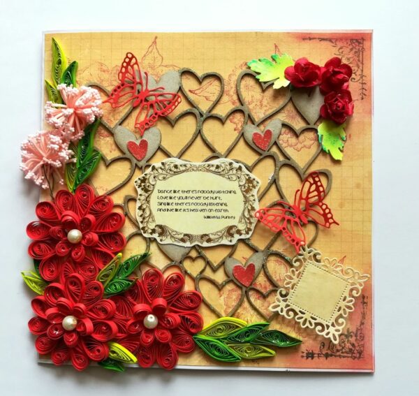 Sparkling Red Quilled Flowers Corner Love Greeting Card image