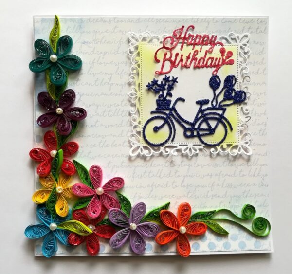 Multicolor Flowers In Corner Birthday Greeting Card image