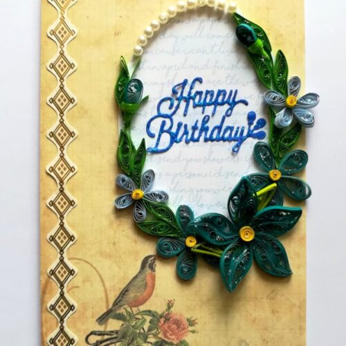 Blue Quilled Corner Flowers Birthday Greeting card image