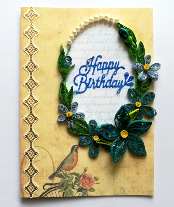 Blue Quilled Corner Flowers Birthday Greeting card image
