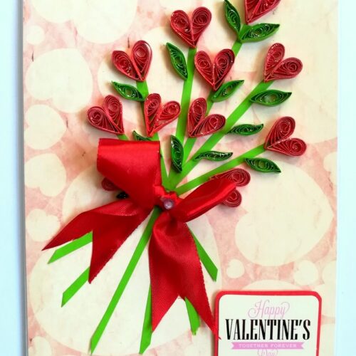Love Hearts Valentine Day Bouquet Card Handmade image