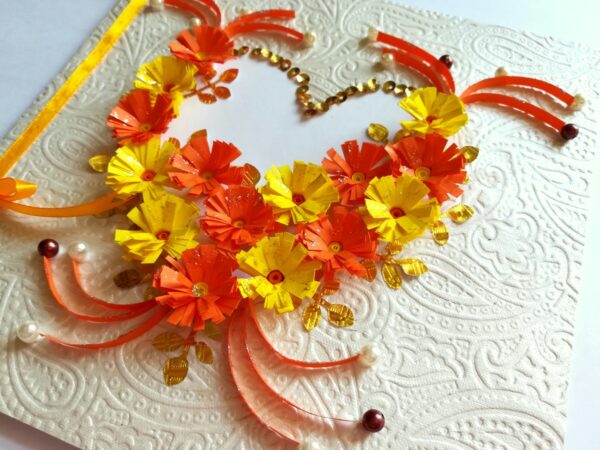 Yellow Themed Quilled Flowers in Heart Greeting Card image Yellow Themed Quilled Flowers in Heart Greeting Card image