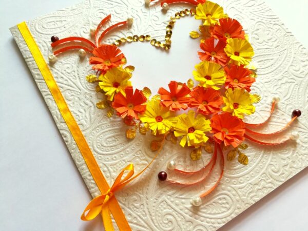 Yellow Themed Quilled Flowers in Heart Greeting Card image Yellow Themed Quilled Flowers in Heart Greeting Card image