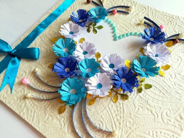 All Blues Quilled Flowers In Heart Greeting Card image All Blues Quilled Flowers In Heart Greeting Card image