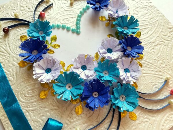 All Blues Quilled Flowers In Heart Greeting Card image All Blues Quilled Flowers In Heart Greeting Card image