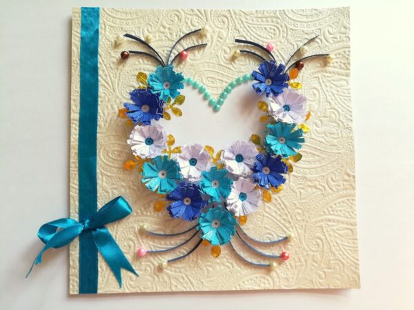 All Blues Quilled Flowers In Heart Greeting Card image All Blues Quilled Flowers In Heart Greeting Card image
