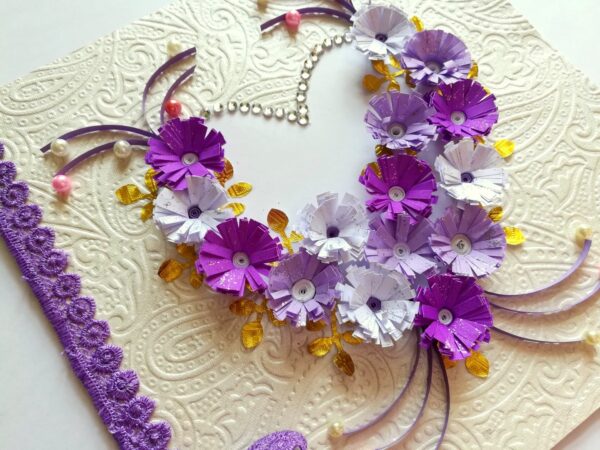 All Purples Quilled Flowers in Heart Greeting Card image All Purples Quilled Flowers in Heart Greeting Card image