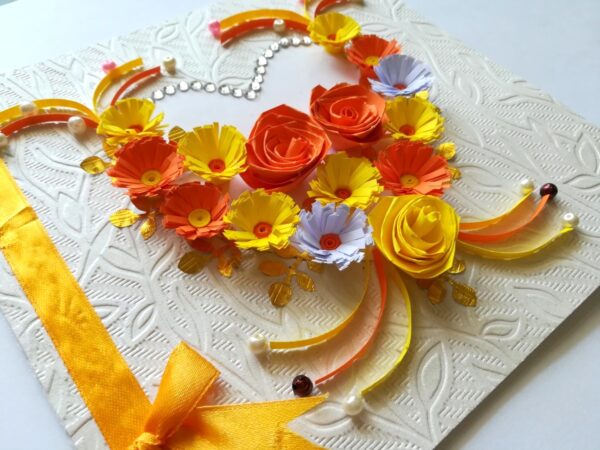 Yellow Themed Quilled Flowers in Heart Greeting Card image Yellow Themed Quilled Flowers in Heart Greeting Card image