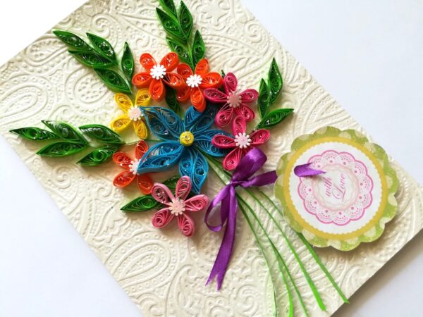 Quilled Flowers in Bouquet Greeting Card image