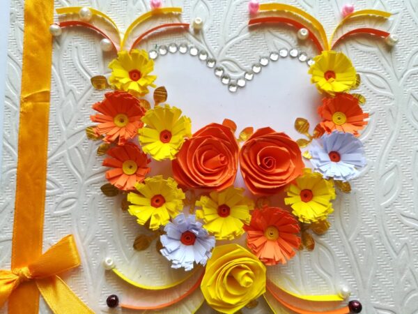 Yellow Themed Quilled Flowers in Heart Greeting Card image Yellow Themed Quilled Flowers in Heart Greeting Card image
