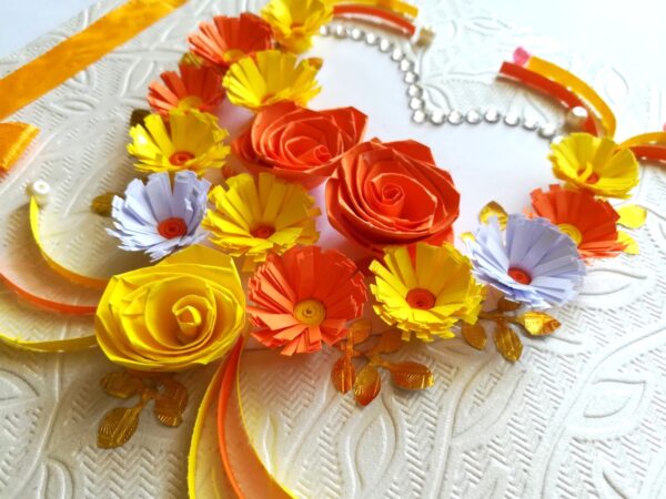Yellow Themed Quilled Flowers in Heart Greeting Card image Yellow Themed Quilled Flowers in Heart Greeting Card image