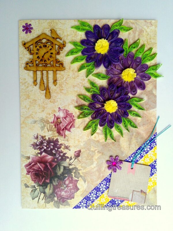 Purple Quilled Flowers With Bird Clock image Purple Quilled Flowers With Bird Clock image