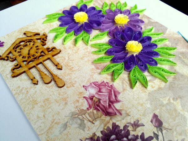 Purple Quilled Flowers With Bird Clock image Purple Quilled Flowers With Bird Clock image