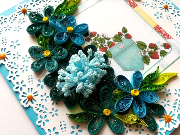 Blue Themed Quilled Flowers Greeting Card image Blue Themed Quilled Flowers Greeting Card image