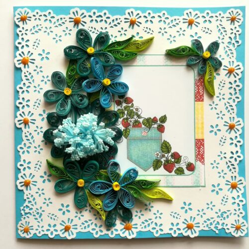 Blue Themed Quilled Flowers Greeting Card image
