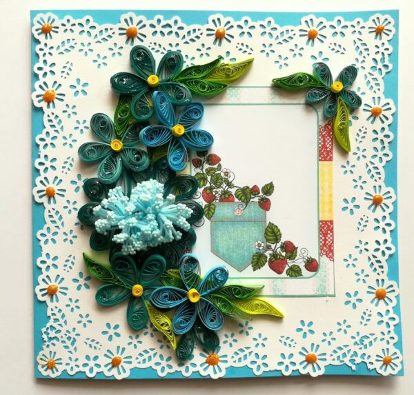 Blue Themed Quilled Flowers Greeting Card image Blue Themed Quilled Flowers Greeting Card image