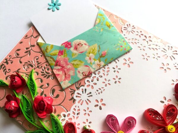 Red Quilled Flowers Love Greeting Card image
