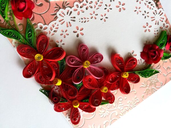 Red Quilled Flowers Love Greeting Card image
