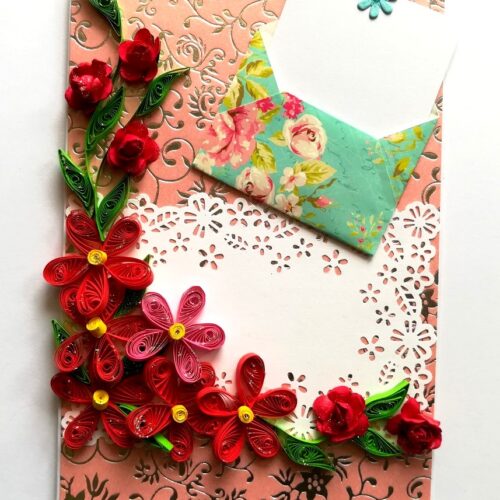 Red Quilled Flowers Love Greeting Card image