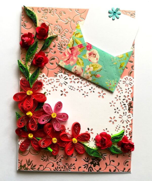 Red Quilled Flowers Love Greeting Card image