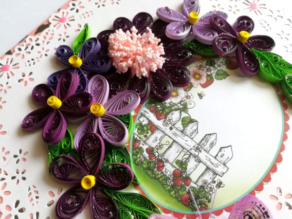 Purple Themed Quilled Flowers Greeting Card image