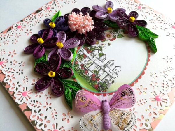 Purple Themed Quilled Flowers Greeting Card image