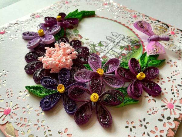 Purple Themed Quilled Flowers Greeting Card image
