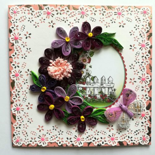 Purple Themed Quilled Flowers Greeting Card image