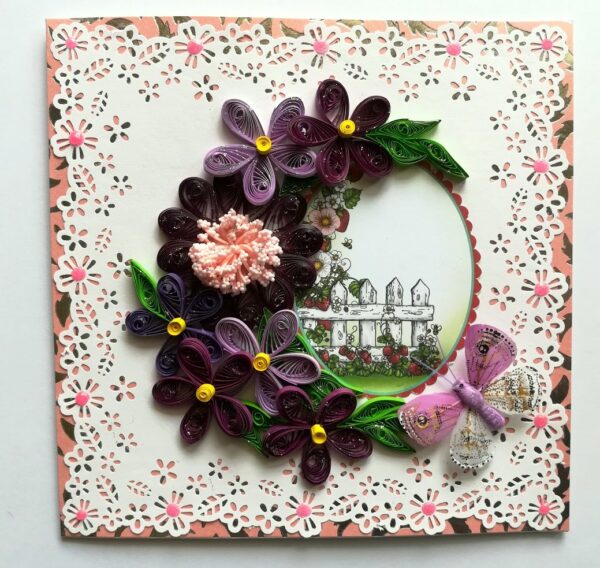Purple Themed Quilled Flowers Greeting Card image