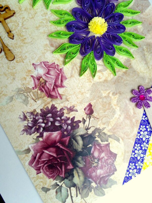 Purple Quilled Flowers With Bird Clock image Purple Quilled Flowers With Bird Clock image