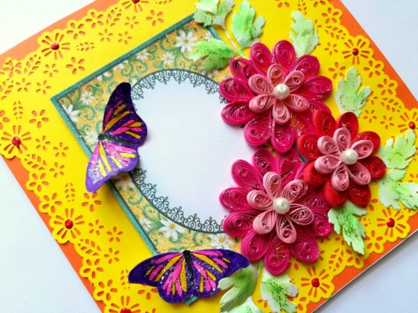 Yellow Paper Lace with Quilled Flowers Greeting Card image Yellow Paper Lace with Quilled Flowers Greeting Card image