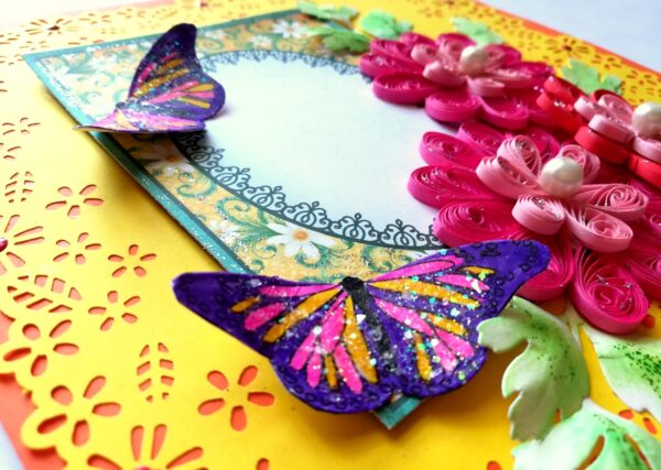 Yellow Paper Lace with Quilled Flowers Greeting Card image Yellow Paper Lace with Quilled Flowers Greeting Card image