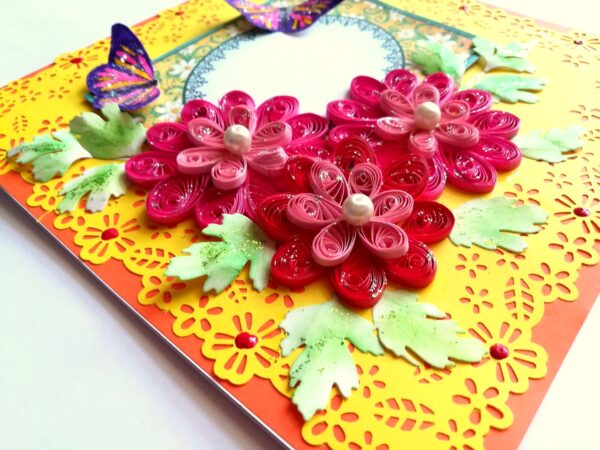 Yellow Paper Lace with Quilled Flowers Greeting Card image Yellow Paper Lace with Quilled Flowers Greeting Card image