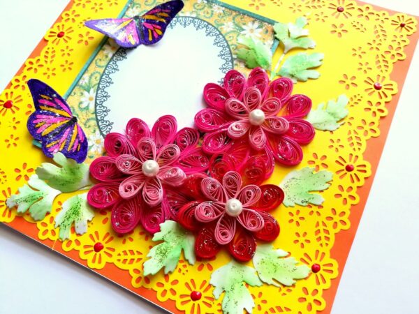 Yellow Paper Lace with Quilled Flowers Greeting Card image Yellow Paper Lace with Quilled Flowers Greeting Card image