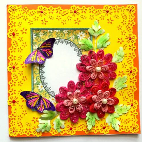 Yellow Paper Lace with Quilled Flowers Greeting Card image