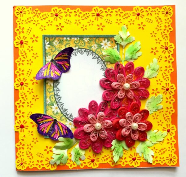 Yellow Paper Lace with Quilled Flowers Greeting Card image Yellow Paper Lace with Quilled Flowers Greeting Card image