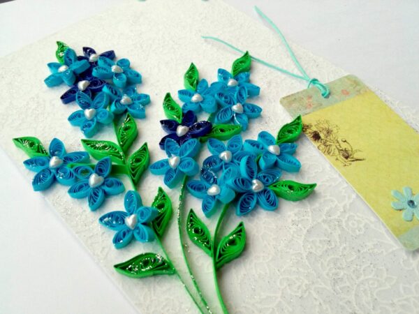 Sparkling Blue Themed Quilled Flowers Greeting Card image